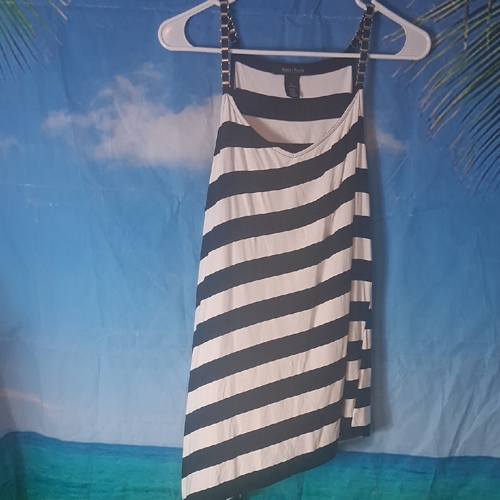 White House Black Market Black & White Striped Asymmetrical Blouse
